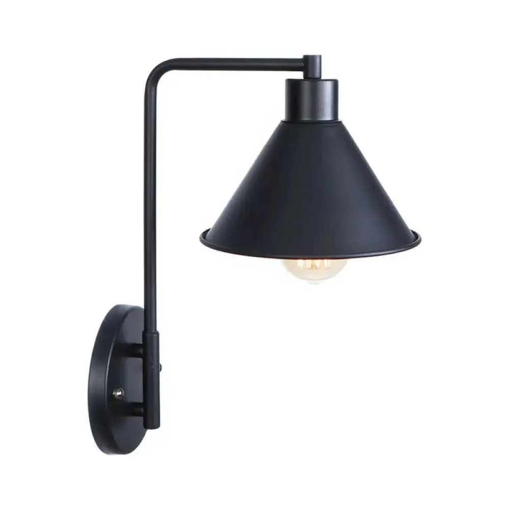 Modern Black/White Square Arm Wall Light with Iron Fixture, Cone/Flared/Scalloped Shade for Bedside