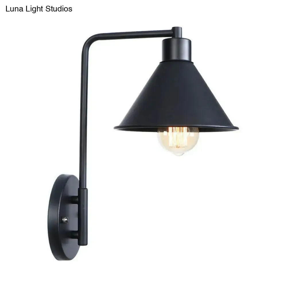 Modern Black/White Square Arm Wall Light with Iron Fixture, Cone/Flared/Scalloped Shade for Bedside