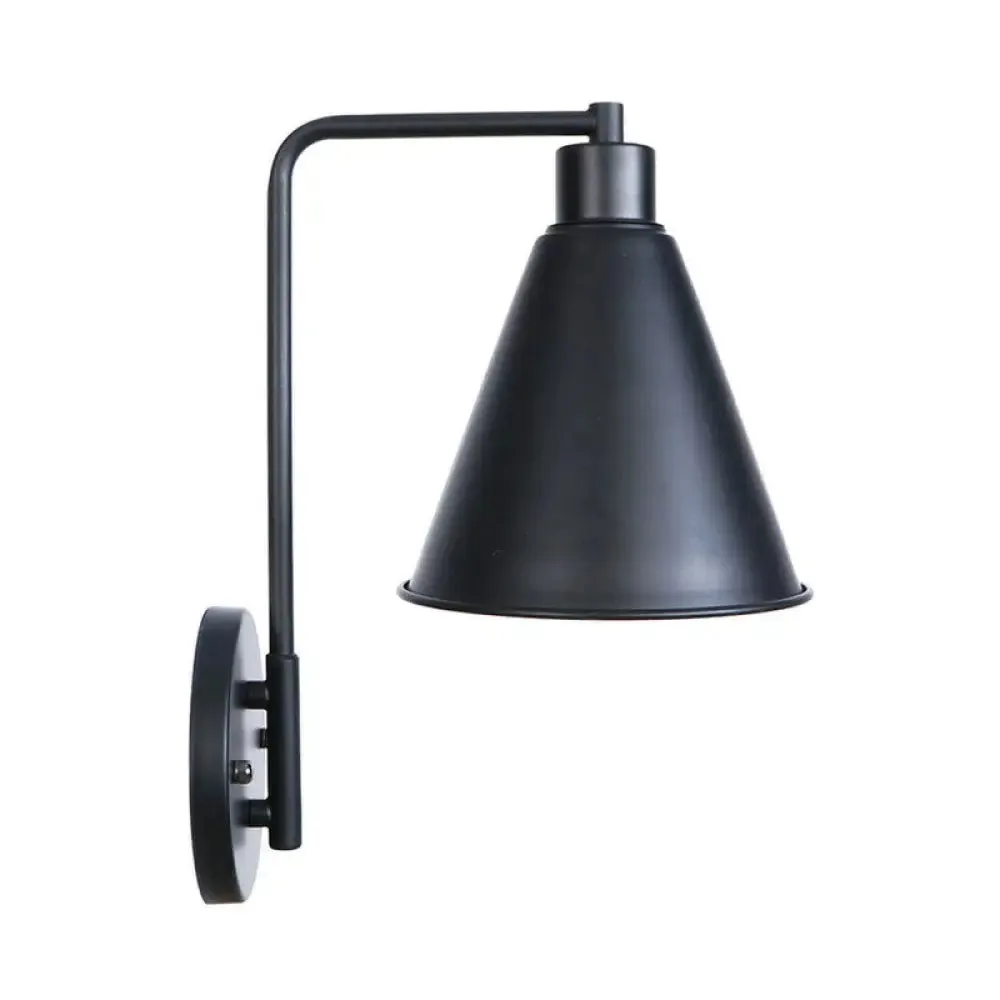 Modern Black/White Square Arm Wall Light with Iron Fixture, Cone/Flared/Scalloped Shade for Bedside