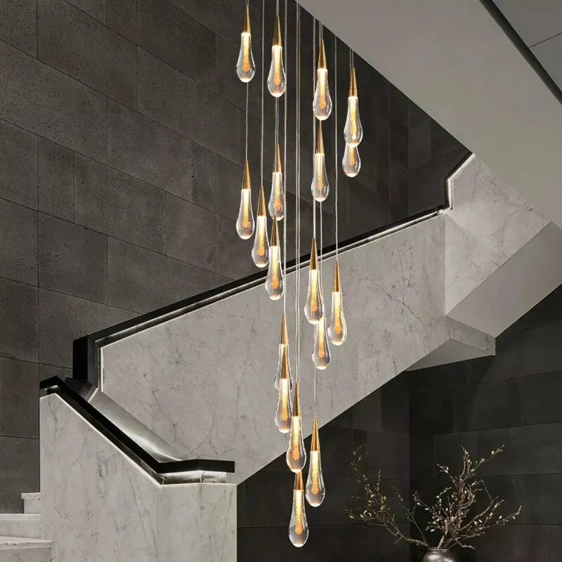 Modern Cascade Raindrop Round Spiral Crystal Chandelier for Staircase/Foyer