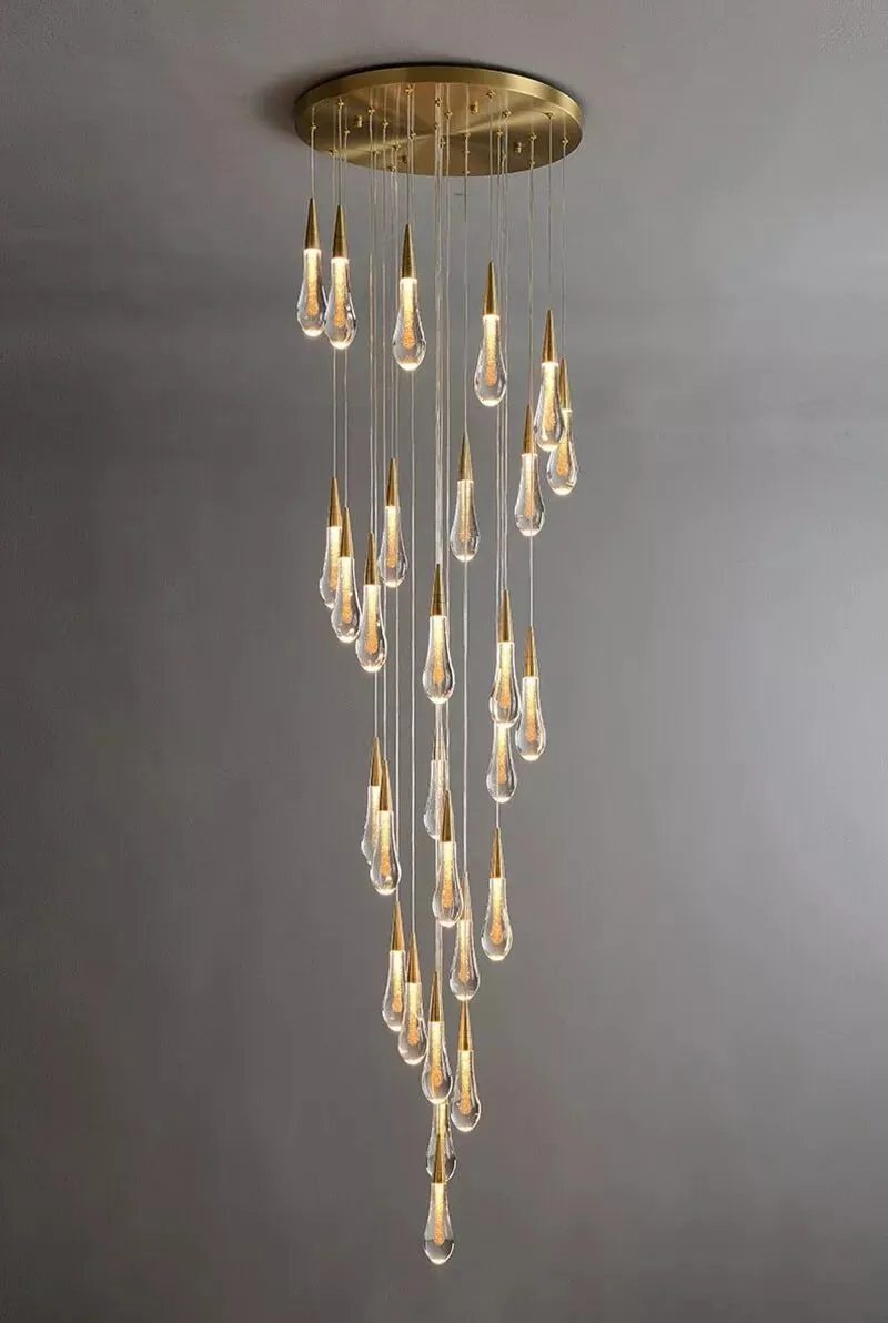 Modern Cascade Raindrop Round Spiral Crystal Chandelier for Staircase/Foyer