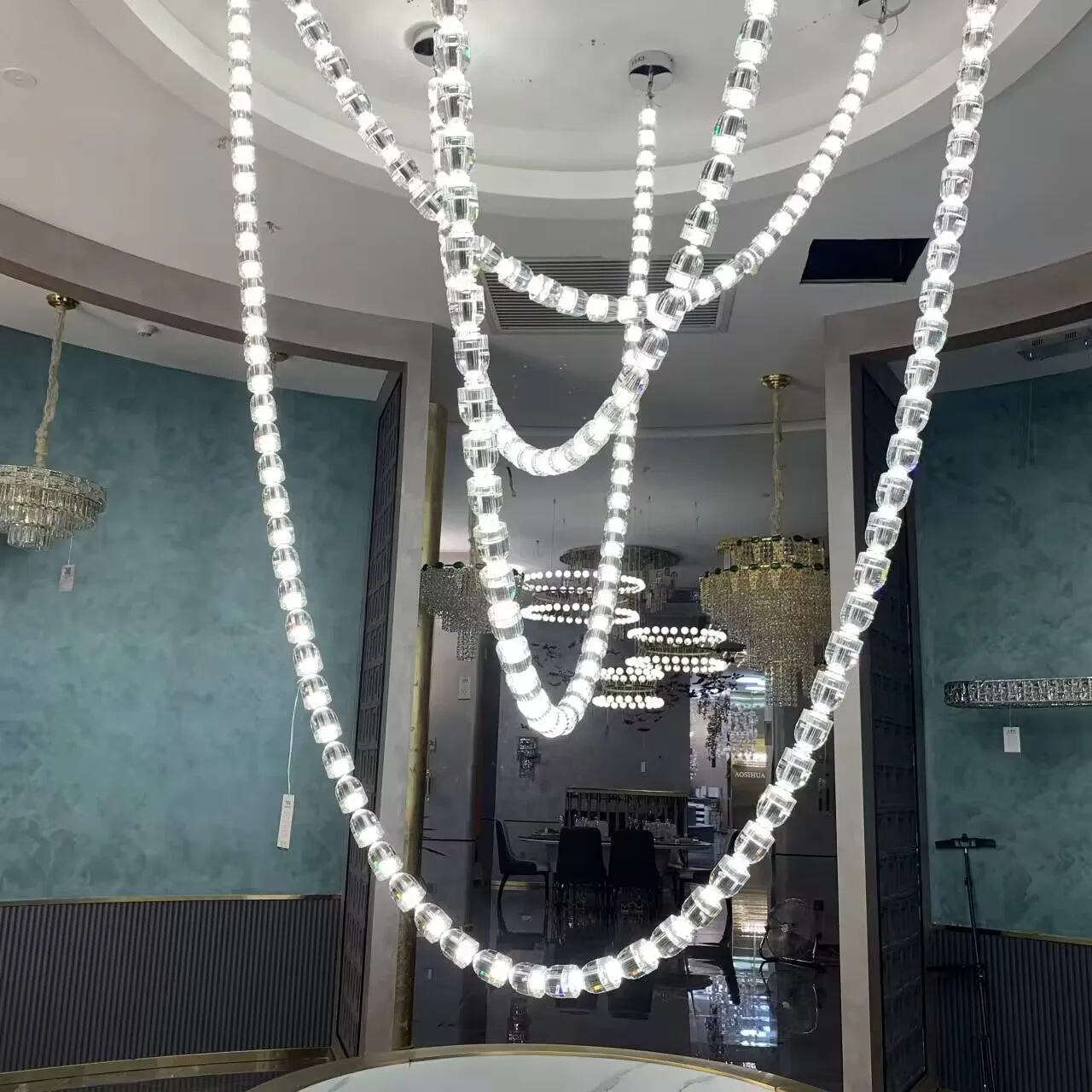 Modern Crystal Bullet  Necklace Chain Chandelier for Living Room/Staircase/Foyer/Hotel/Restaurant