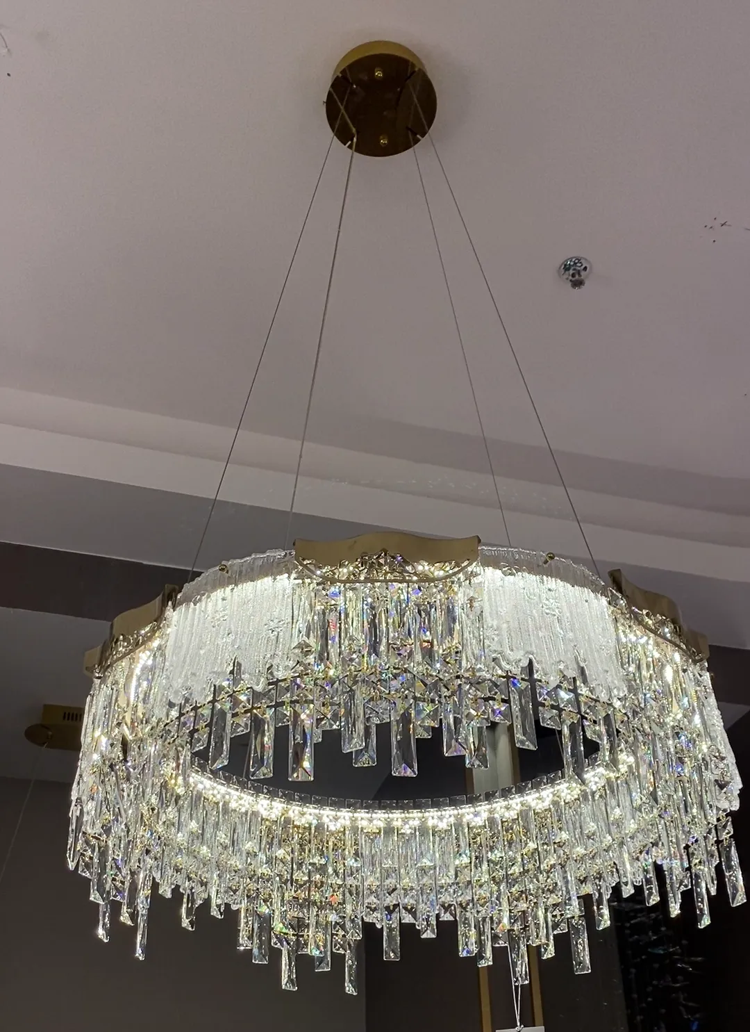 Modern Light Luxury 1/2-Tier Round/Rectangular Crystal Chandelier In Champagne Gold Finish for Living Room/Dining Room/Bedroom