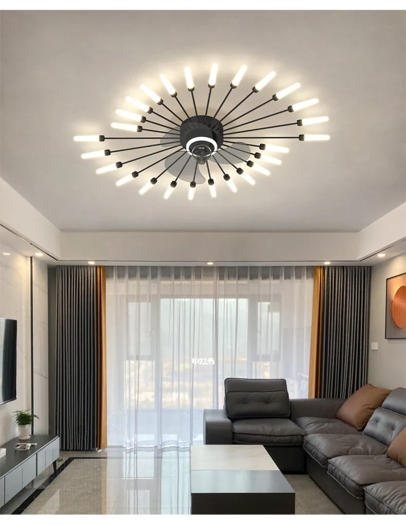 Modern Low-Profile Firework Ceiling Fan with Light