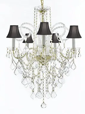 Murano Venetian Style All-Crystal Chandelier Lighting With Black Shades H30" X W24" - G46-Sc/Blackshade/Cg/3/385/5