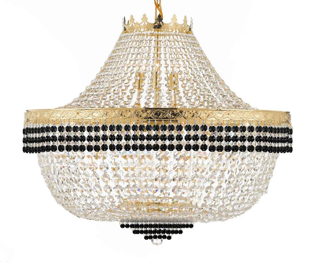 Nail Salon French Empire Crystal Chandelier Lighting Dressed with Jet Black Crystal Balls - Great for The Dining Room, Foyer, Entryway and More! H 30" W 36" 25 Lights - G93-B75/H30/CG/4199/25