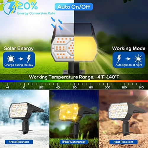 NYMPHY Solar Lights Outdoor Waterproof IP68, 56 LED 3 Lighting Modes Solar Powered Garden Yard Spot Solar Lights for Christmas Outside Landscape- 4 Pack (Warm White)