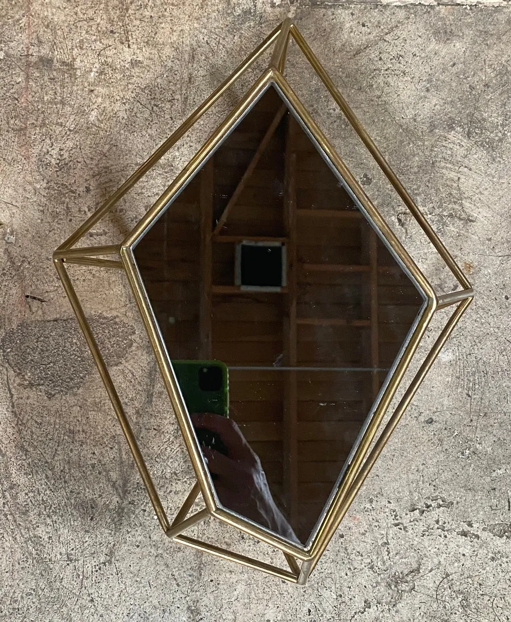 Pair of Two Italian Rhomboidal sculptural brass and Mirror Wall Sconces 1970s