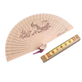 Peacock & Flowers Printed Wooden Fan