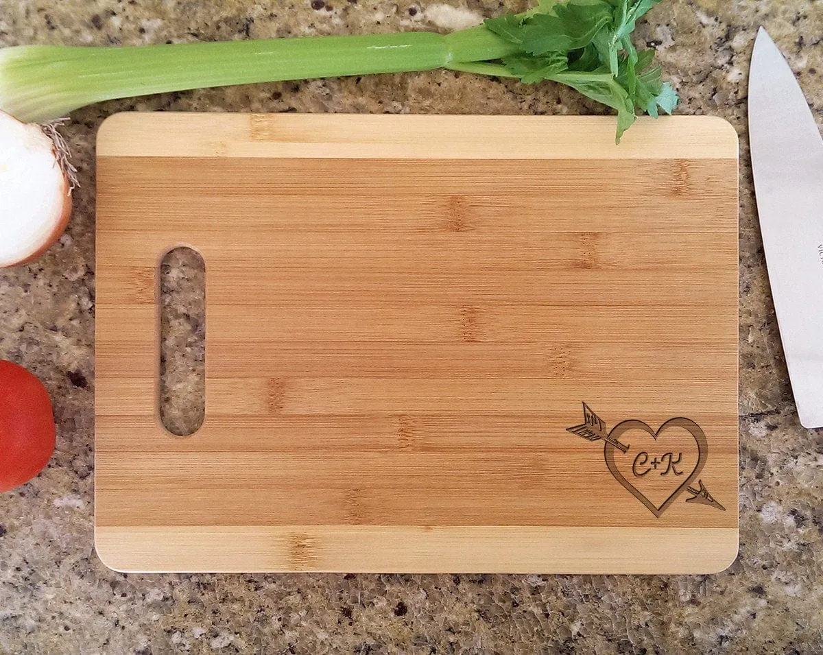 Personalized Romantic Couple Heart With Initials Cutting Board Laser Engraved Custom For Wedding Gift, First Christmas Retro Gift for Couple