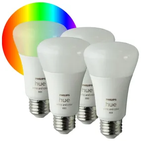 Philips Hue A19 LED Smart Bulb Starter Kit with 4 A19 Bulbs and 1 Hue Hub