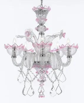 Pink Hand Blown Murano Venetian Style All Crystal Chandelier Chandeliers Lighting Great for Dining Room!Close out - Limited Availability - GB104-B12/PINK/700/5