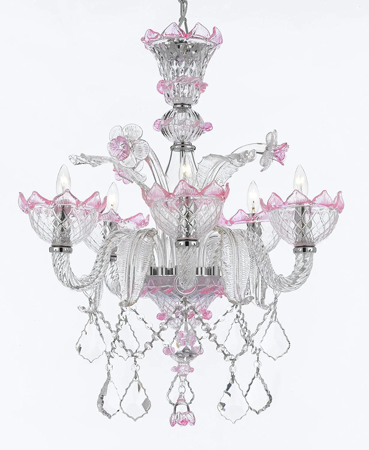 Pink Hand Blown Murano Venetian Style All Crystal Chandelier Chandeliers Lighting Great for Dining Room!Close out - Limited Availability - GB104-B12/PINK/700/5