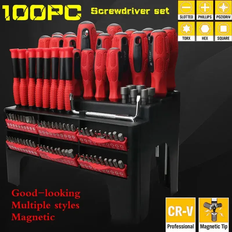 Quality Professional 100Pc Magnetic Screwdriver Set Ratchet Handle Socket  Auto Repair Kit for Repair Tool Household Tools