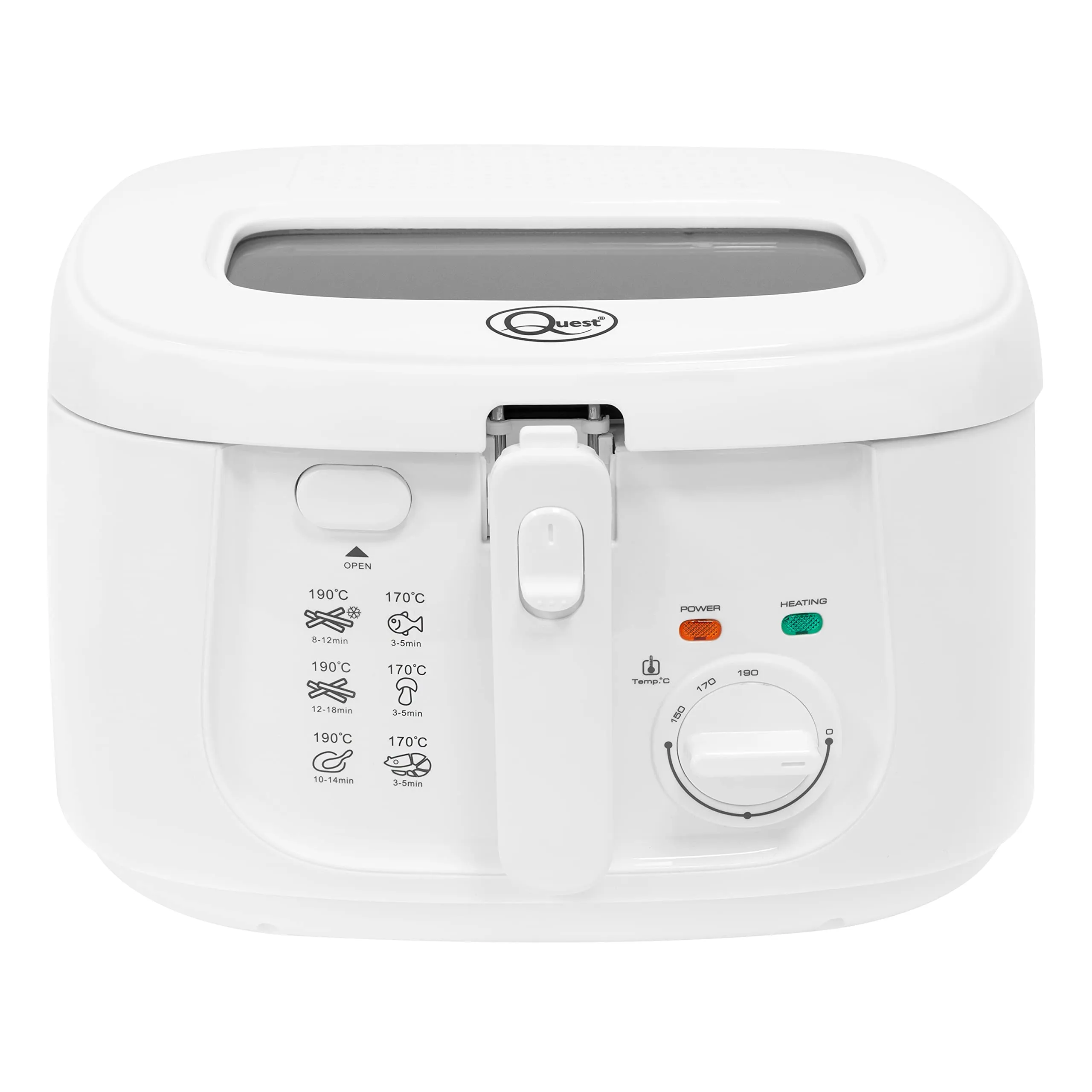 Quest 35119 2.5L Deep Fryer/Features Removable Lid & Large Observation Window/Adjustable Temperature/Ergonomic Cool Touch Handle/White, 1800 W, 2.5 liters,