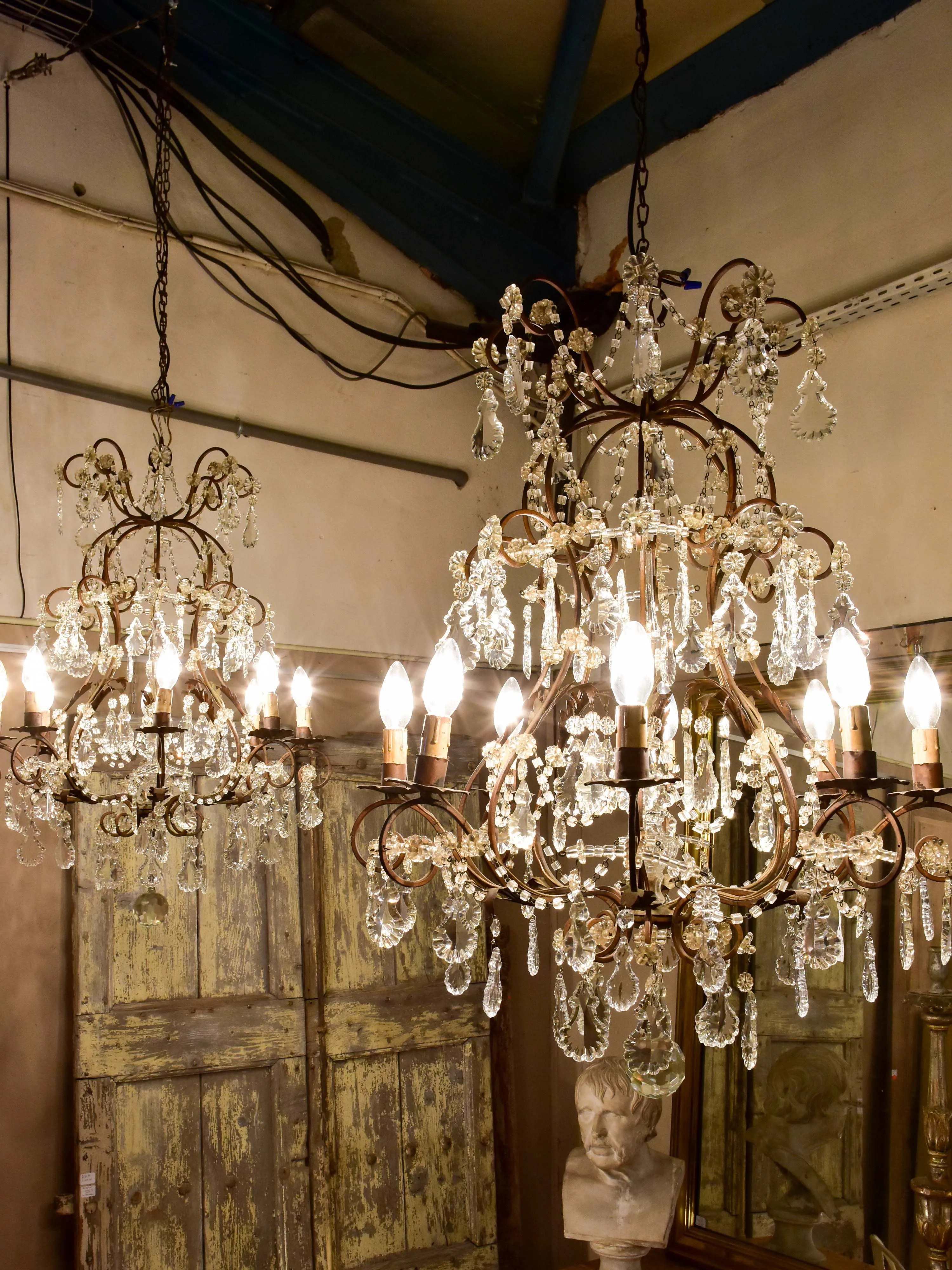 Rare pair of early 20th century crystal chandeliers