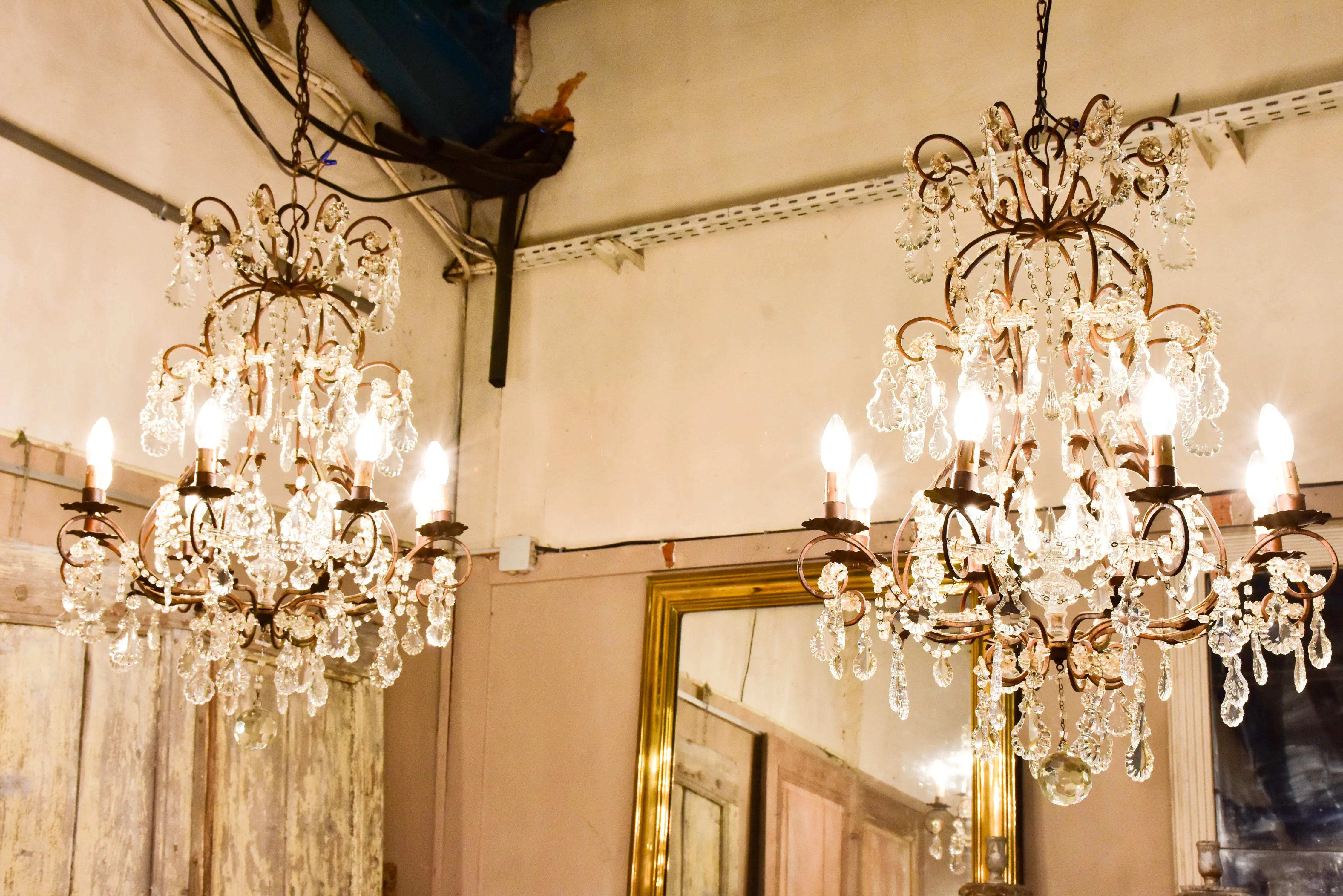 Rare pair of early 20th century crystal chandeliers