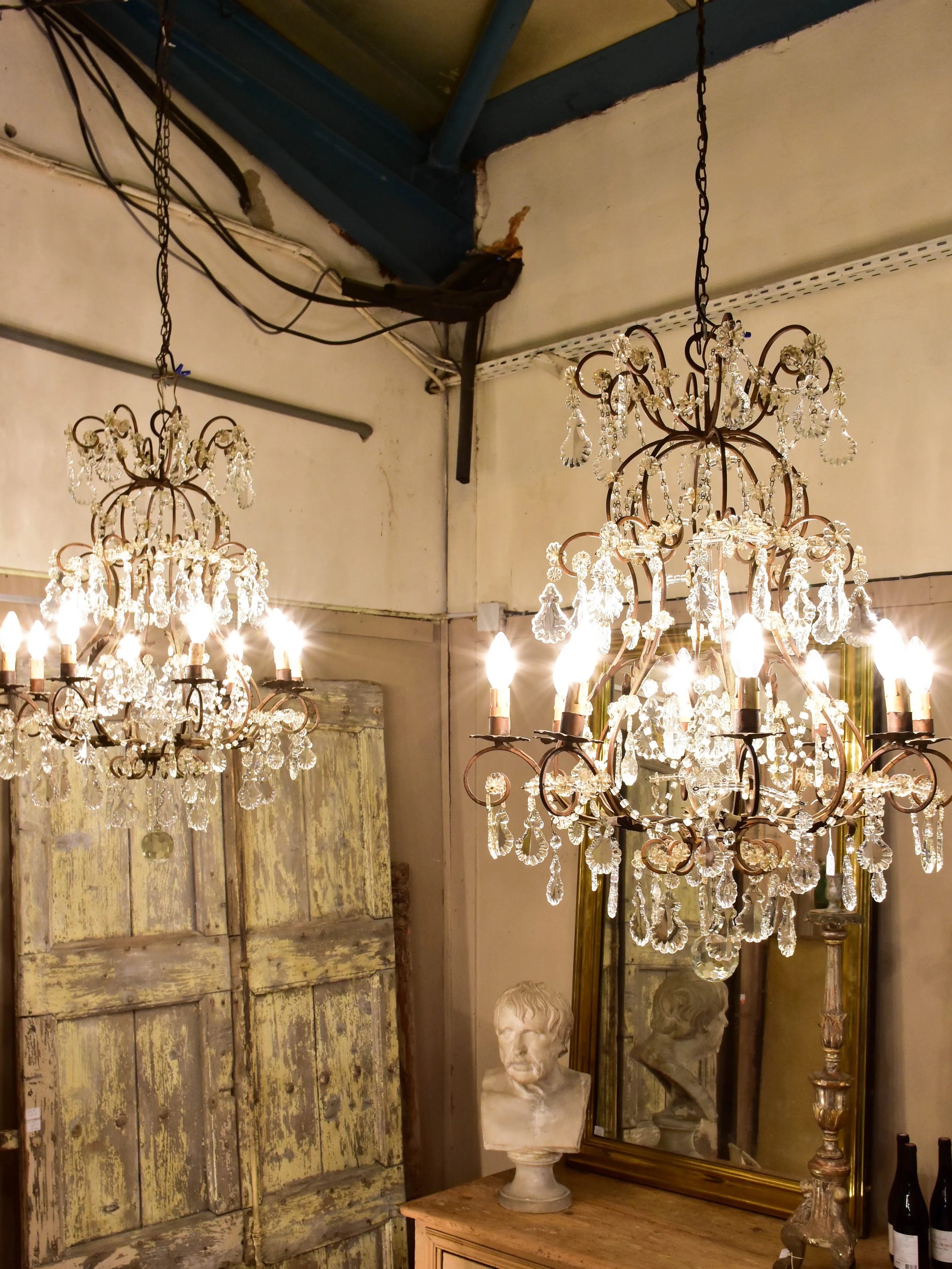 Rare pair of early 20th century crystal chandeliers