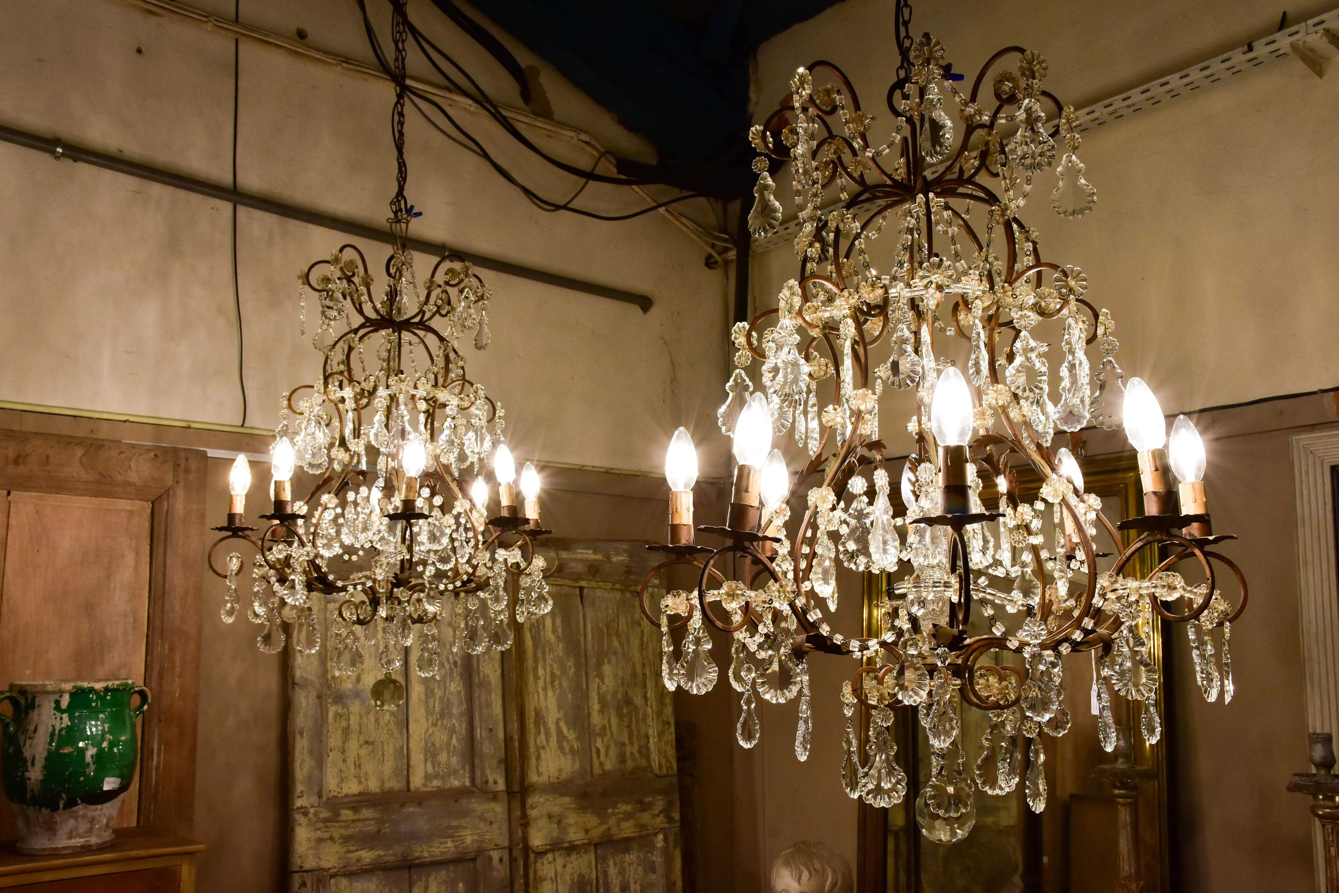 Rare pair of early 20th century crystal chandeliers