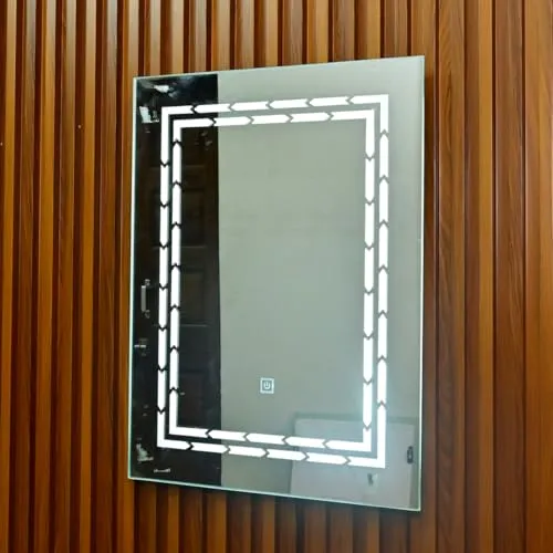 Saanvi Enterprisez Decorative LED Lighted Wall Mirror, Rectangular Shape, 24 x 18 inches, Glass, for Bathroom, Living Room, Bedroom