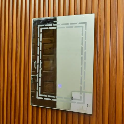 Saanvi Enterprisez Decorative LED Lighted Wall Mirror, Rectangular Shape, 24 x 18 inches, Glass, for Bathroom, Living Room, Bedroom