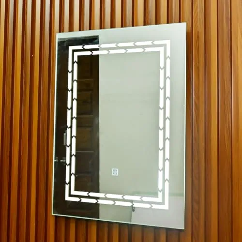 Saanvi Enterprisez Decorative LED Lighted Wall Mirror, Rectangular Shape, 24 x 18 inches, Glass, for Bathroom, Living Room, Bedroom