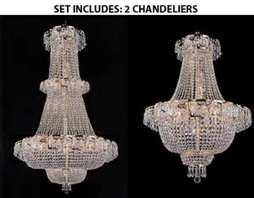 Set Of 2 - 1 French Empire Crystal Chandelier Chandeliers Lighting H50" W30" - Perfect For An Entryway Or Foyer And 1 French Empire Crystal Chandelier Chandeliers Lighting H30" W24" - 1Ea 928/21   1Ea 928/9