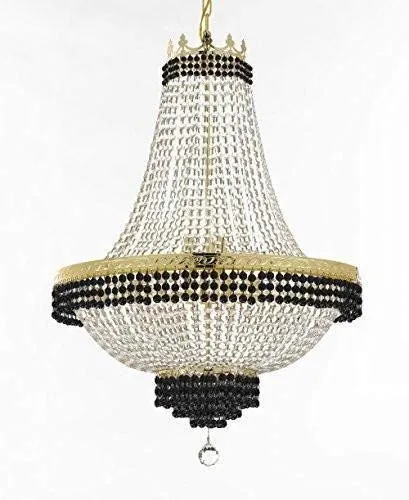 Set of 2-1 French Empire Crystal Chandelier Lighting Trimmed w/Jet Black Crystal! H36" X W30" and 1 Flush French Empire Crystal Chandelier Trimmed with Jet Black Crystal! H30" X W24" - B79/CG/870/14   B79/CG/870/9