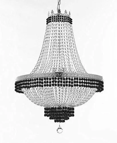 Set of 2 - French Empire Crystal Chandelier Lighting Trimmed w/Jet Black Crystal! H36" X W30" and 1 French Empire Crystal Chandelier Trimmed with Jet Black Crystal! H30" X W24" - B79/CS/870/14   B79/CS/870/9