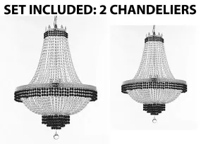 Set of 2 - French Empire Crystal Chandelier Lighting Trimmed w/Jet Black Crystal! H36" X W30" and 1 French Empire Crystal Chandelier Trimmed with Jet Black Crystal! H30" X W24" - B79/CS/870/14   B79/CS/870/9