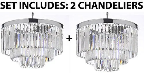 Set Of 2 - Palladium Crystal Glass Fringe 3-Tier Chandelier Lighting Chrome Finish H 21.5" W 19.75" - G7-2164/9-Set Of 2