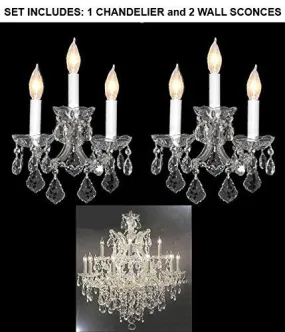 Set Of 3 - 1 Crystal Chandelier Lighting H 30" W 28" And 2 Maria Theresa Wall Sconce Crystal Lighting H11.5" X W14" Trimmed With Spectra (Tm) Crystal - Reliable Crystal Quality By Swarovski - 1Ea-Cs/21532/12 1   2Ea-Cs/2813/3-Sw