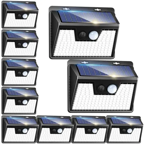 Solar Outdoor Lights [10 Pack/140LED], Peasur Motion Sensor Outdoor Lights Ultra-Bright, Solar Powered Security Lights 3 Working Modes, Solar Lights Outdoor Waterproof for Outside Garden Yard (500LM)