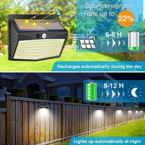 Solar Outdoor Lights, [138 LED/6 Packs] Solar Motion Sensor Security Lights with 3 Lighting Modes Wireless Solar Wall Lights Waterproof Solar Powered Lights for Garden Fence Yard Deck Garage