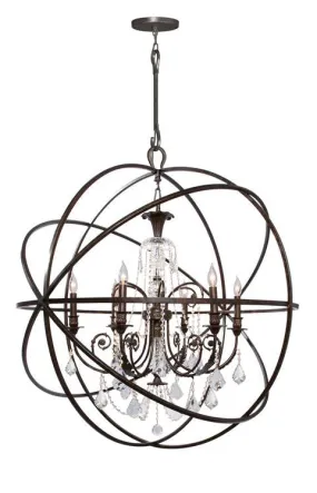 SOLARIS 6 LIGHT SPECTRA CRYSTAL SPHERE CHANDELIER, ENGLISH BRONZE