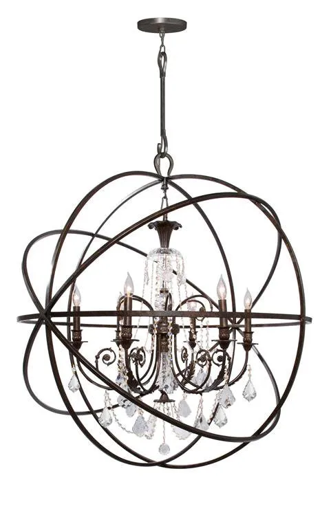 SOLARIS 6 LIGHT SPECTRA CRYSTAL SPHERE CHANDELIER, ENGLISH BRONZE