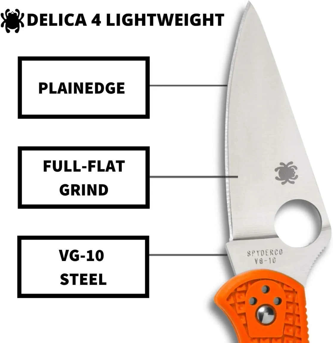 Spyderco, Delica 4 Lightweight 7.15" Signature Folding Knife with 2.90" Flat-Ground Steel Blade and High-Strength FRN Handle - PlainEdge Grind