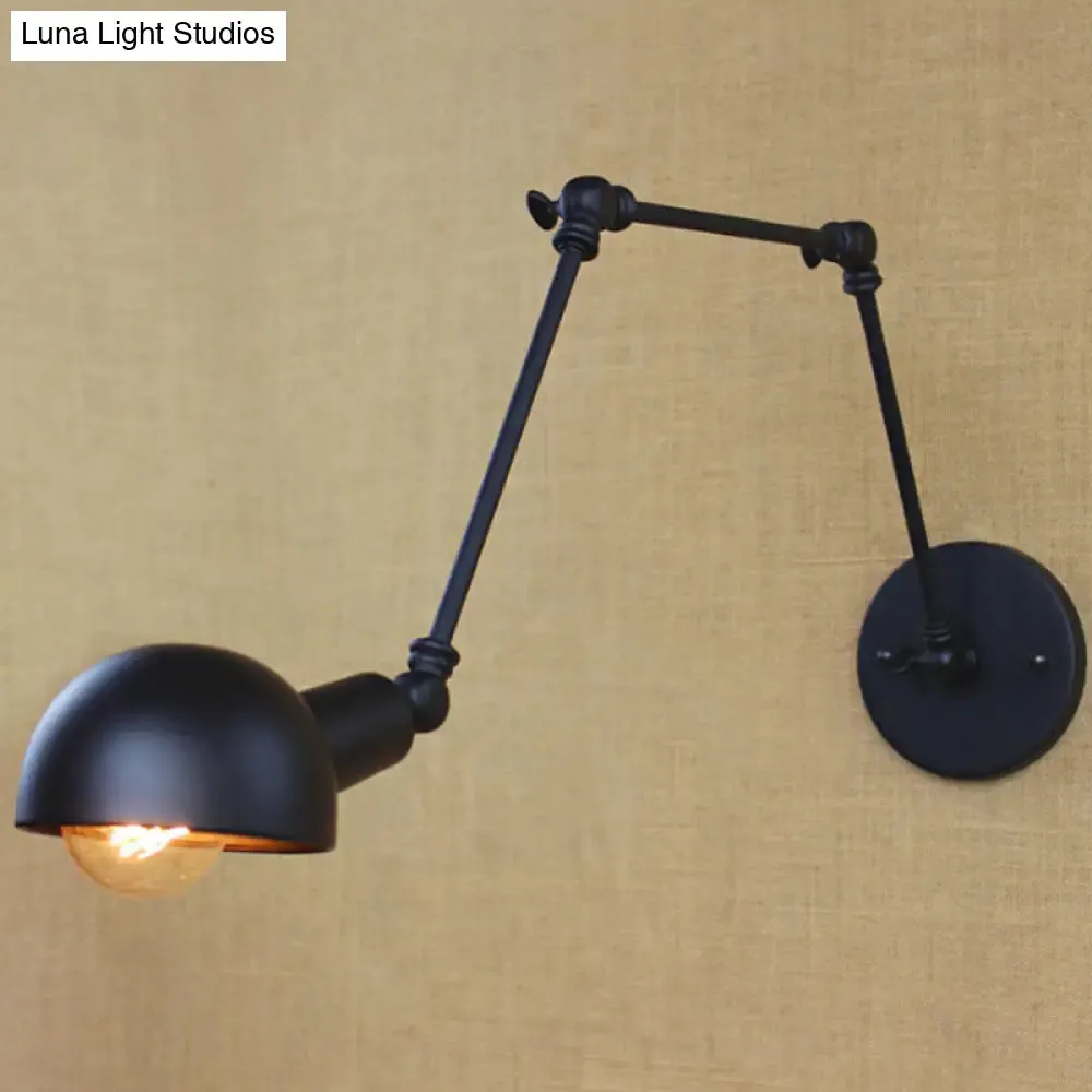 Stylish Loft Bowl Wall Light - Metallic Sconce with Extendable Plug-In Cord (1 Bulb, Black)