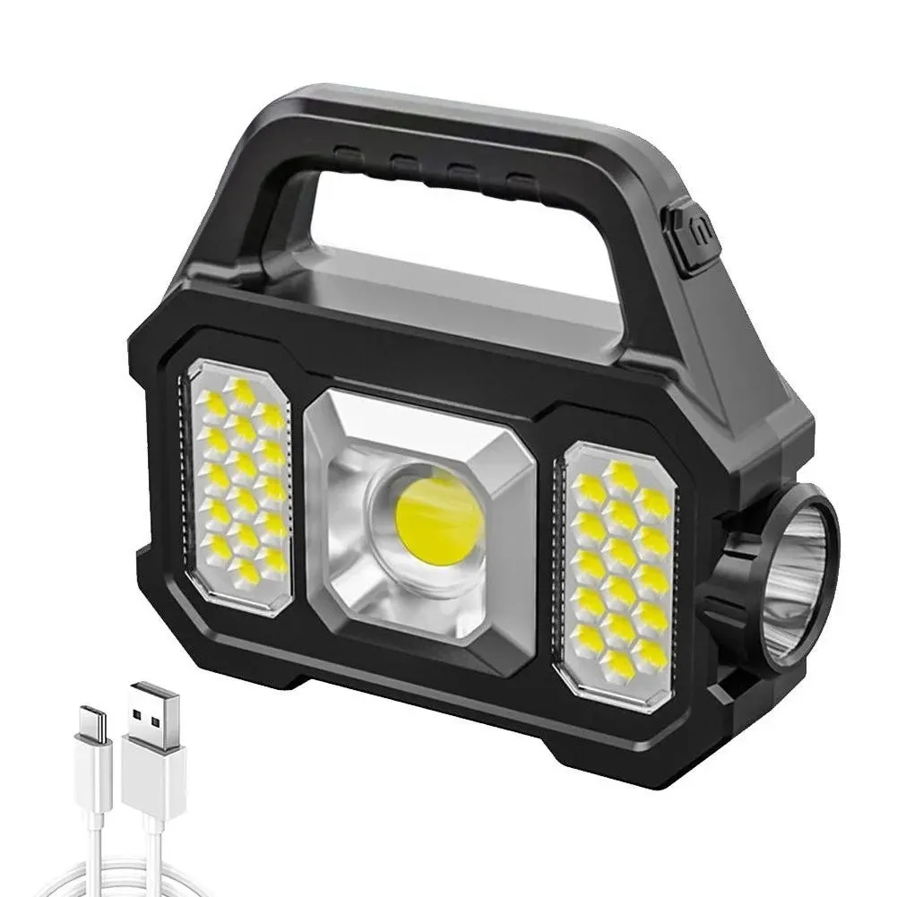 Super Bright Solar LED Camping Flashlight With COB Work Lights USB Rechargeable Handheld 6 Modes Solar Powered Lanterns