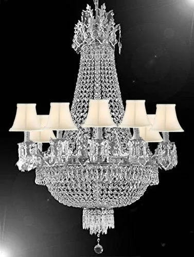 Swarovski Crystal Trimmed Chandelier French Empire Crystal Chandelier Lighting Chandeliers H32" X W25" With White Shades - A93-Cs/Whiteshade/1280/8 4 Sw