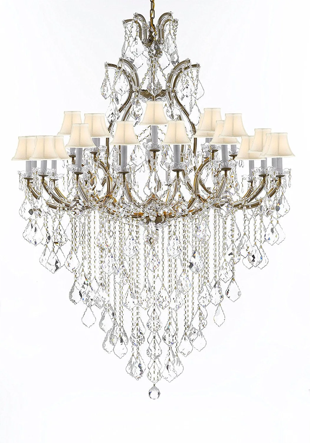 Swarovski Crystal Trimmed Chandelier Lighting Chandeliers H65" X W46" Great for the Foyer, Entry Way, Living Room, Family Room and More w/White Shades - A83-B12/WHITESHADES/52/2MT/24 1SW