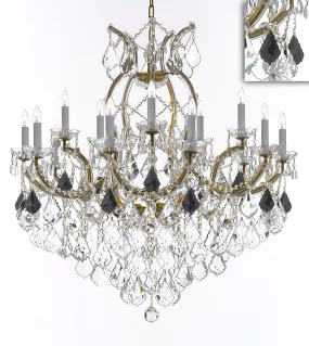 Swarovski Crystal Trimmed Maria Theresa Chandelier Crystal Lighting Chandeliers Lights Fixture Pendant Ceiling Lamp for Dining room, Entryway , Living room H38" X W37" - Dressed with Jet Black Crystal - A83-B97/21510/15 1SW