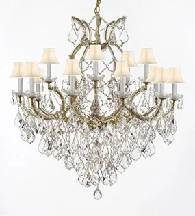 Swarovski Crystal Trimmed Maria Theresa Chandelier Lights Fixture Pendant Ceiling Lamp For Dining Room Entryway Living Room Dressed With Large Luxe Crystals H38" X W37" With Whiteshades - A83-B90/Whiteshades/21510/15 1Sw