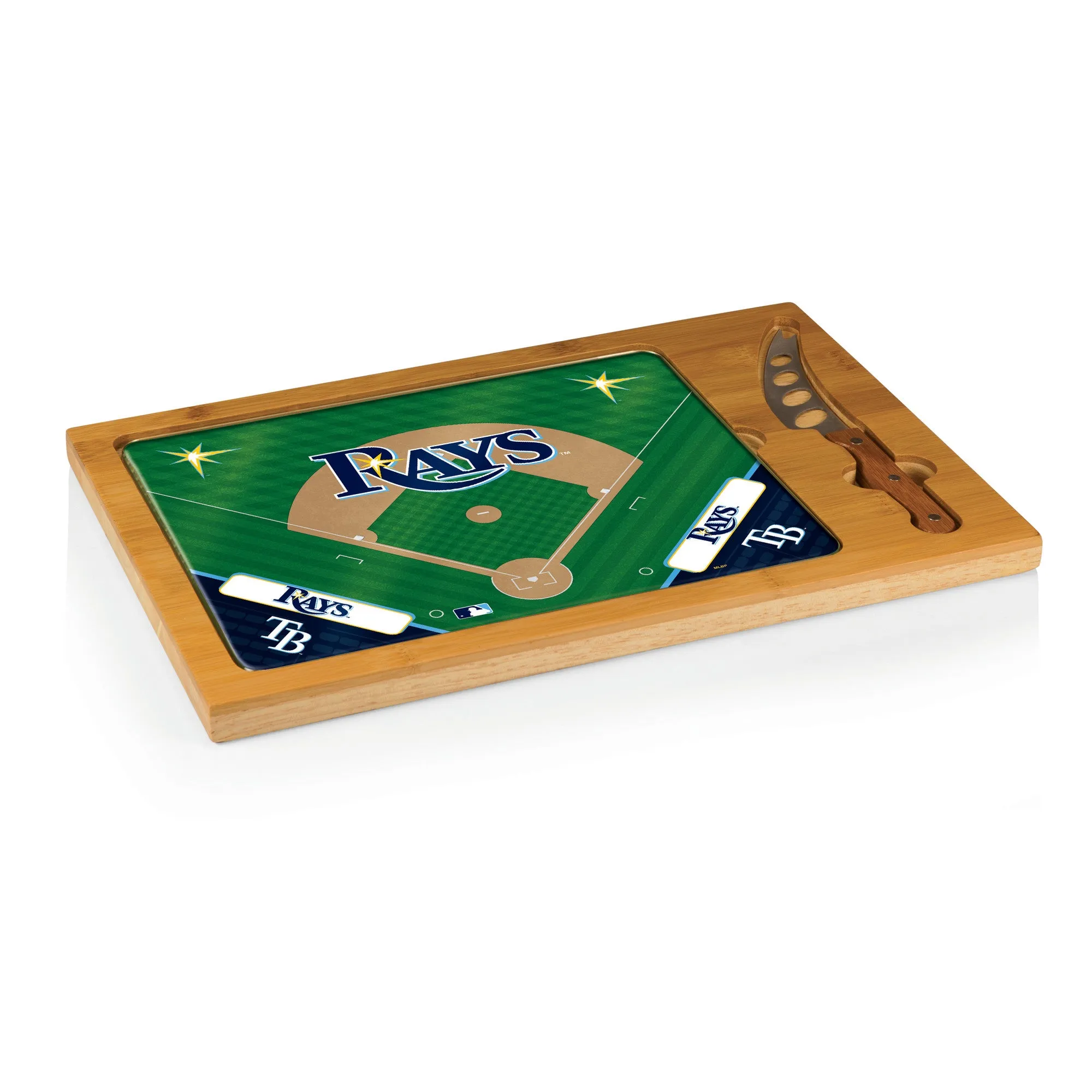 Tampa Bay Rays Baseball Diamond - Icon Glass Top Cutting Board & Knife Set