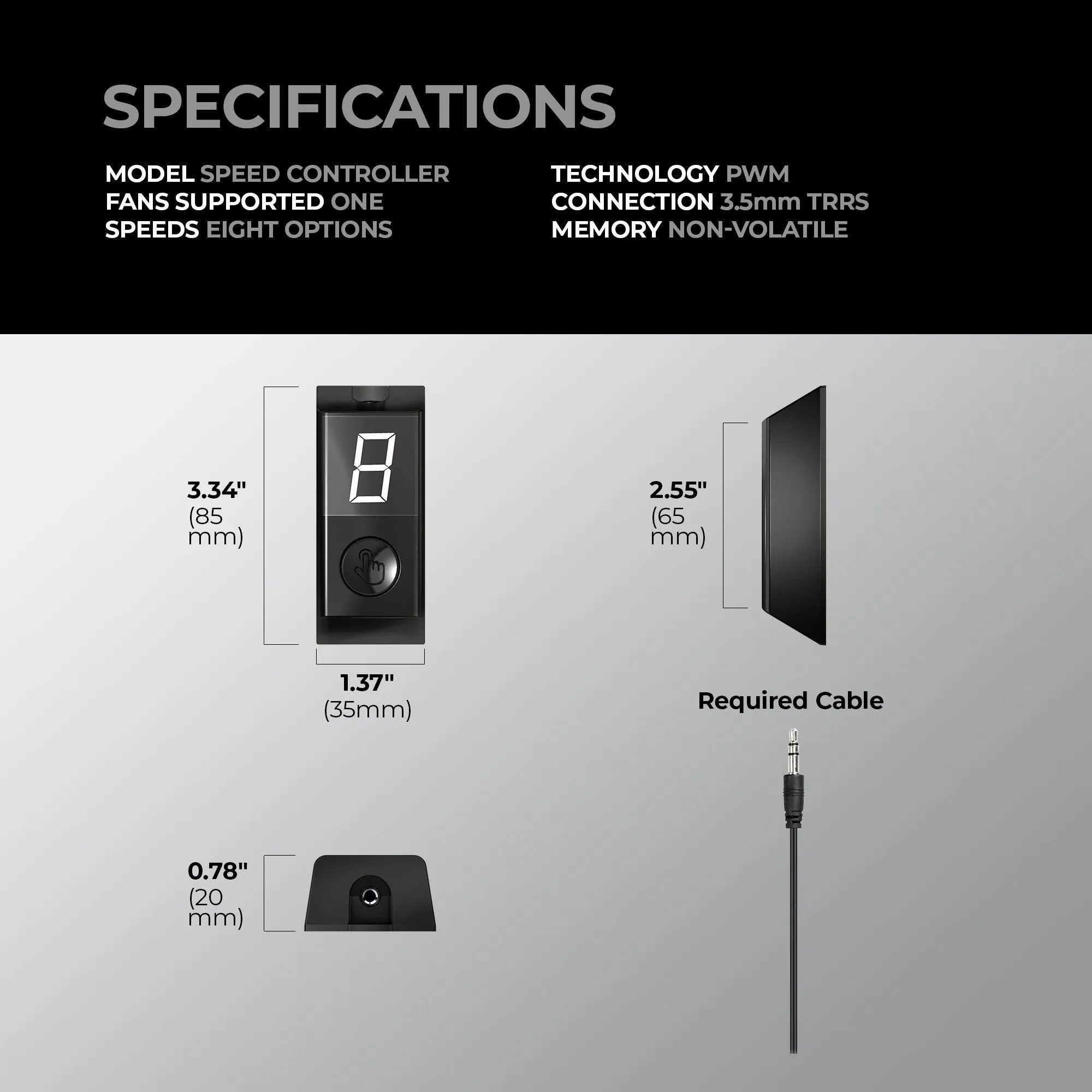 TerraBloom 8-Speed Replacement Digital Speed Controller For EC fans (ECMF series) - TRRS 3.5mm Connection (Current Models)