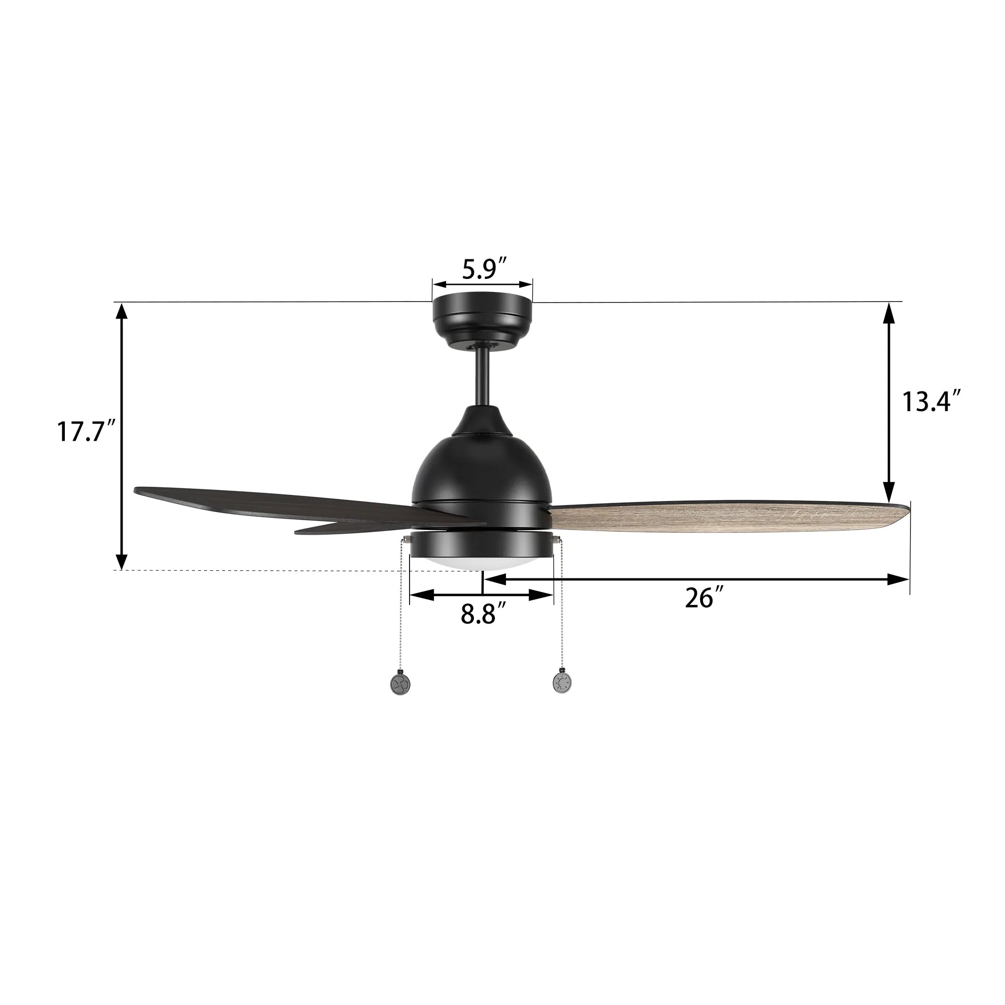 Tesoro 52 Inch Ceiling Fan with LED Light and Pull Chain