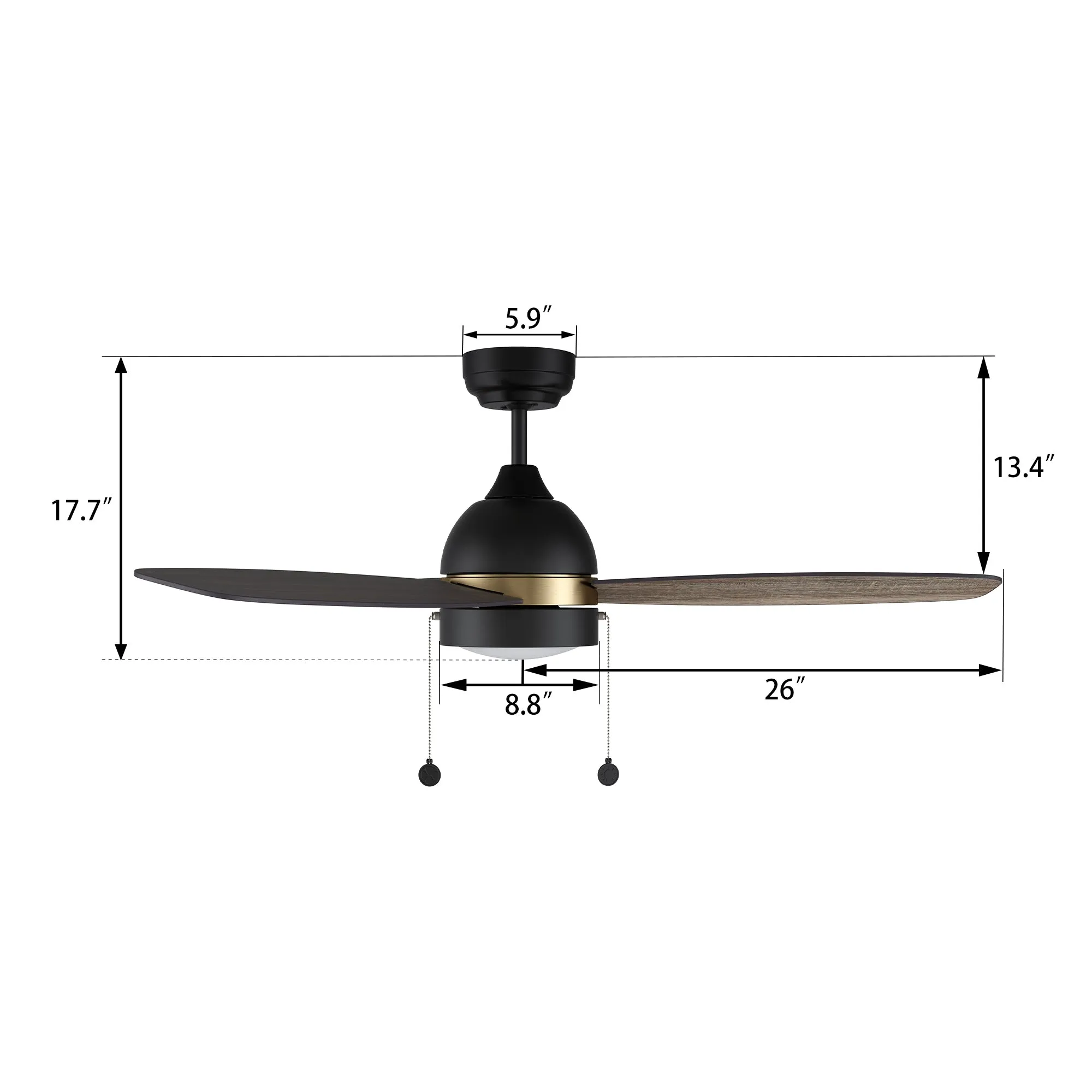 Tesoro 52 Inch Ceiling Fan with LED Light and Pull Chain