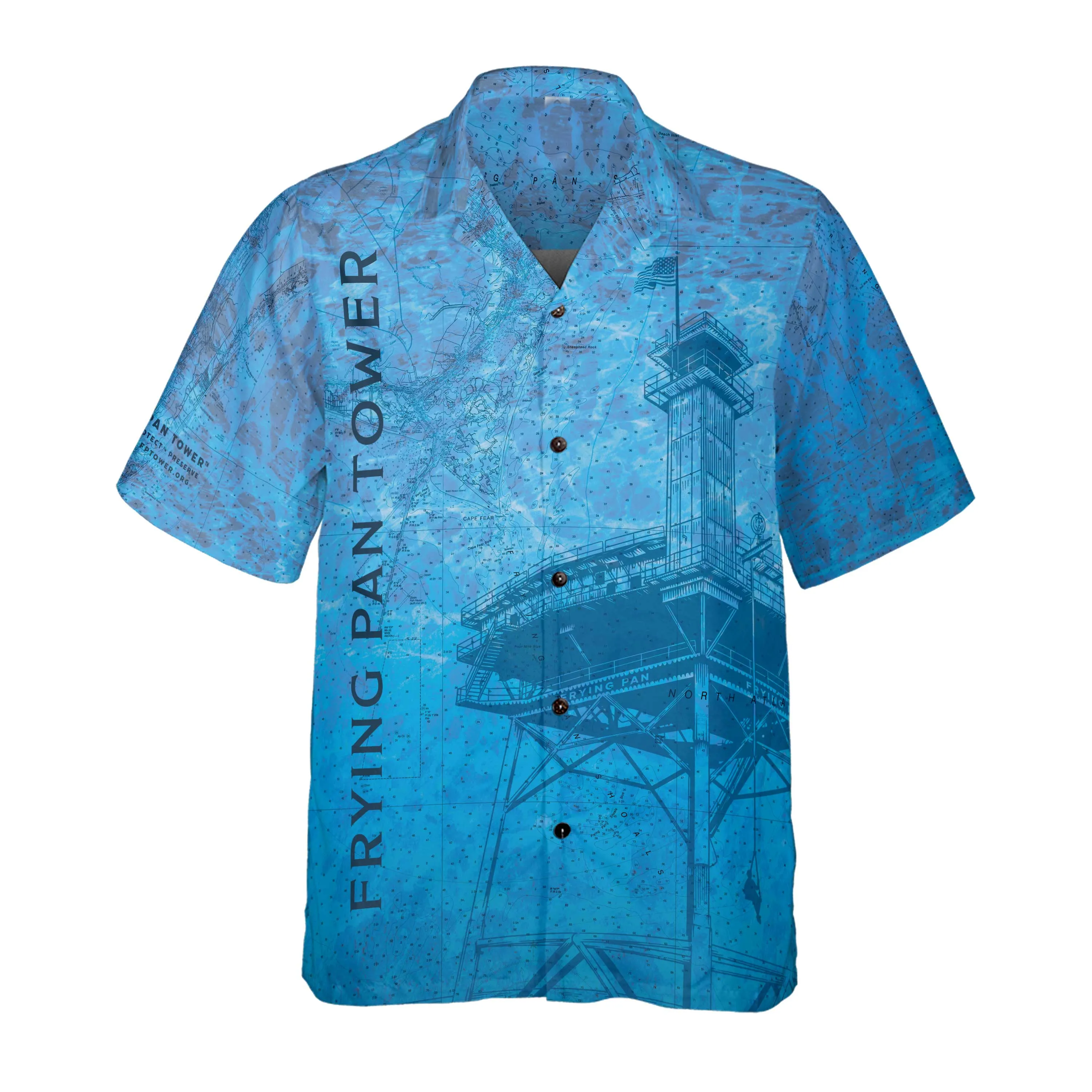 The Frying Pan Tower Deep Blue Coconut Button Camp Shirt