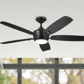 Tranquil 56 Inch Satin Black LED Damp Rated Ceiling Fan with Remote