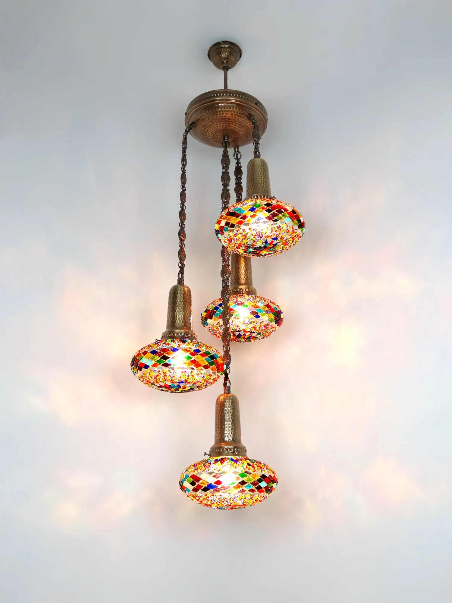 Turkish Chandelier Stained Glass 4-Globe Sprial Design